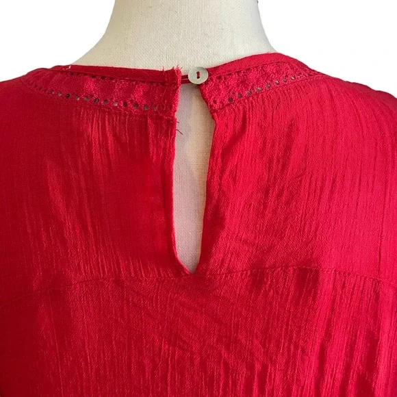 Umgee Dress Women's Size Medium Red Bubble Sleeves Embroidered Boho - Picture 6 of 7